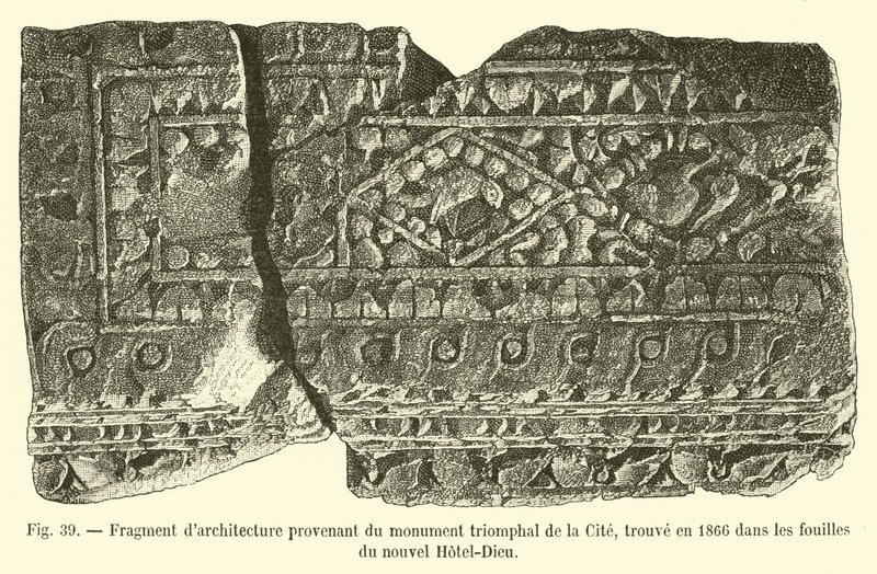 शहर के विजयी स्मारक से वास्तुकला का परिमाण, 1866 में नए होटल-डीथू की खुदाई में मिला द्वारा फ्रेंच स्कूल