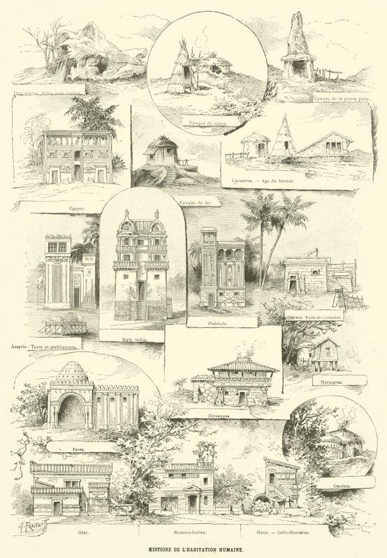 मानव निवास का इतिहास (उत्कीर्णन) द्वारा फ्रेंच स्कूल