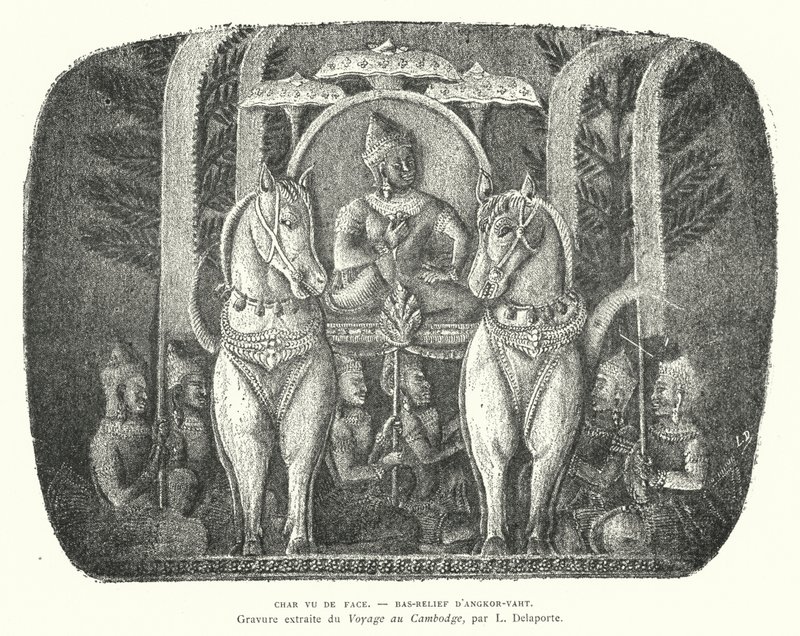 अंगकोर वाट, कंबोडिया के मंदिर से घुड़सवार रथ, आधार-राहत (उत्कीर्णन) द्वारा फ्रेंच स्कूल