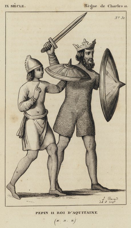 IX सदी, चार्ल्स द्वितीय का शासन, पेपिन द्वितीय, एक्विटाइन के राजा (उत्कीर्णन) द्वारा फ्रेंच स्कूल