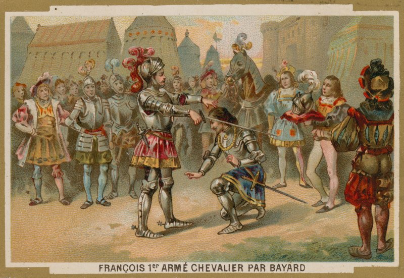फ्रांस के राजा चार्ल्स प्रथम ने 1515 के मैराइग्नानो की लड़ाई के बाद शेवेलियर डी बेयर्ड द्वारा शूरवीर किया द्वारा फ्रेंच स्कूल