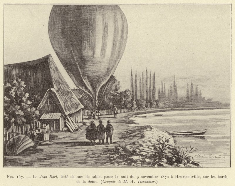 ले जीन बार्ट, सैंडबैग के साथ गिट्टी, 9 नवंबर, 1870 की रात सीन के तट पर, हर्टौविल में बिताई। द्वारा फ्रेंच स्कूल