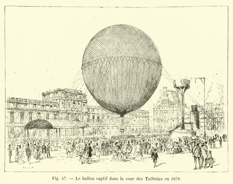 1878 में Tuileries आंगन में कैप्टिव बैलून द्वारा फ्रेंच स्कूल