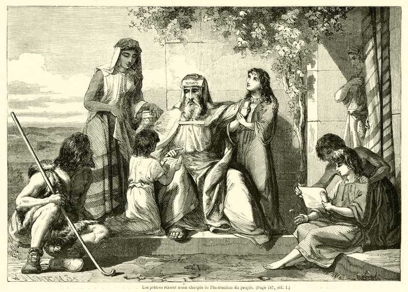 पुजारी भी लोगों के निर्देश के लिए जिम्मेदार थे (उत्कीर्णन) द्वारा फ्रेंच स्कूल