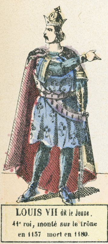 लुई VII dit le Jeune, 41 वें राजा, 1137 में सिंहासन पर चढ़े, 1180 में मृत्यु हो गई (रंगीन उत्कीर्णन) द्वारा फ्रेंच स्कूल