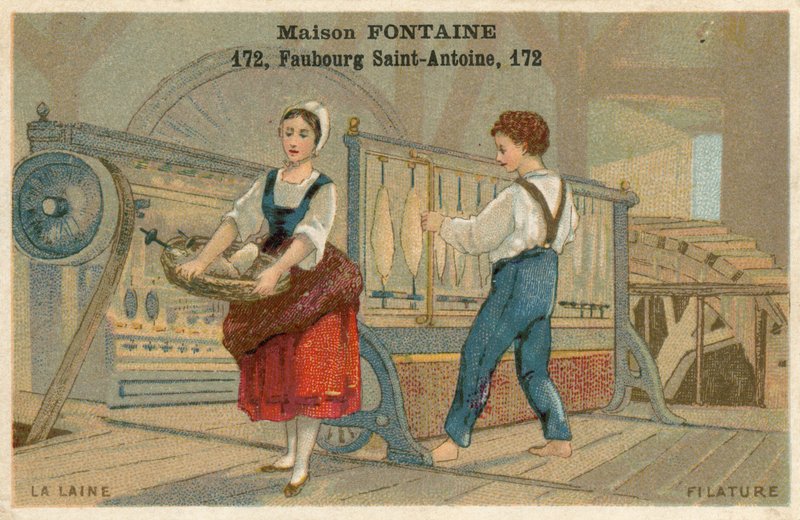 Maison Fontaine व्यापार कार्ड, ऊन कताई द्वारा फ्रेंच स्कूल