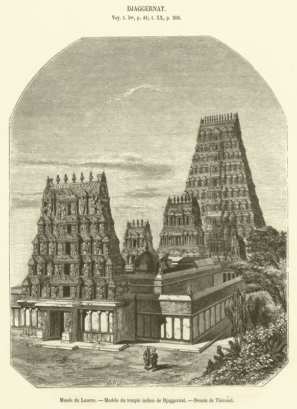 लौवर संग्रहालय, Djaggernat के भारतीय मंदिर का मॉडल (उत्कीर्णन) द्वारा फ्रेंच स्कूल