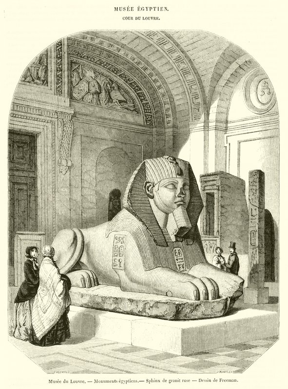 लौवर संग्रहालय, मिस्र के स्मारक, गुलाबी ग्रेनाइट के स्फिंक्स (उत्कीर्णन) द्वारा फ्रेंच स्कूल