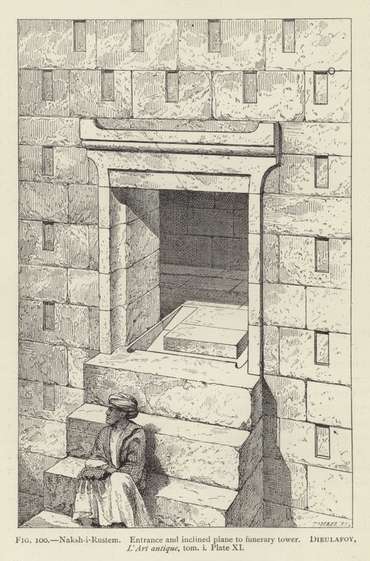 नक्ष-ए-रुस्तम, प्रवेश और झुके हुए विमान को फनरी टॉवर द्वारा फ्रेंच स्कूल