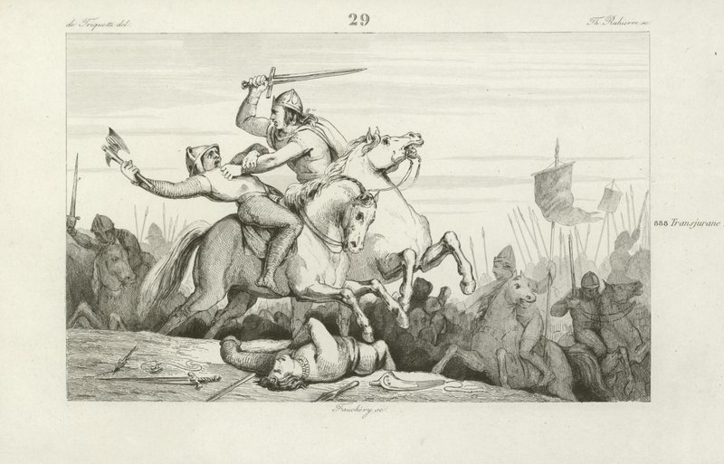 ओडो, पश्चिमी फ्रांसिया का राजा, जो वाइकिंग्स से जूझ रहा है द्वारा फ्रेंच स्कूल