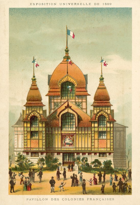 फ्रांसीसी उपनिवेशों का मंडप, प्रदर्शनी विश्वविद्यालय 1889, पेरिस द्वारा फ्रेंच स्कूल