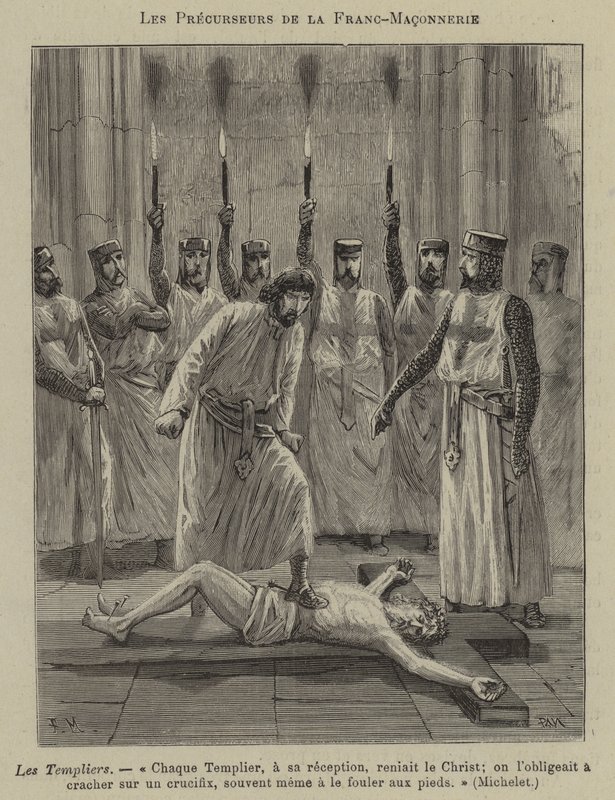 फ्रीमेसोनरी के अग्रदूत: शूरवीरों टमप्लर (उत्कीर्णन) द्वारा फ्रेंच स्कूल