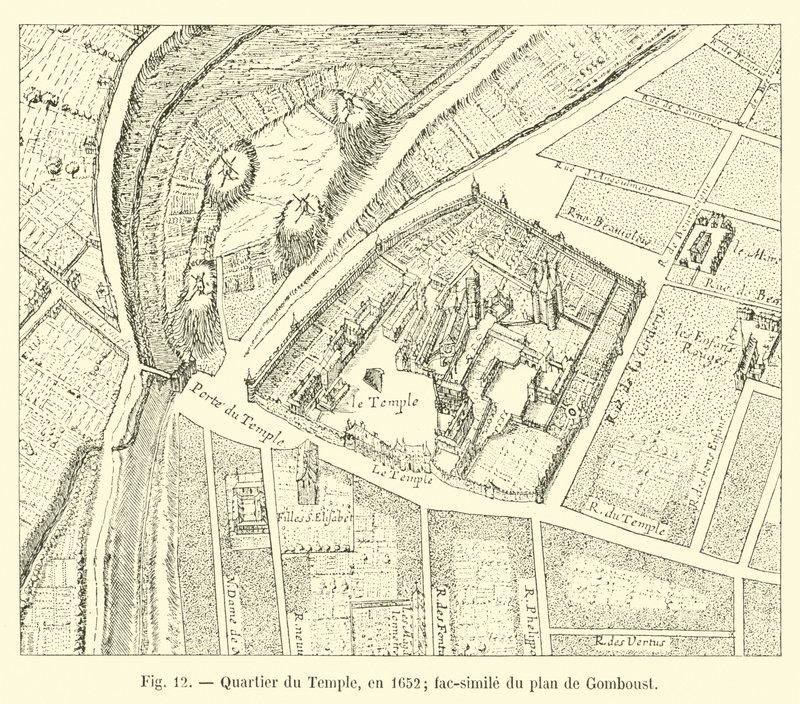 क्वार्टियर डु टेम्पल, 1652 में; गॉम्बवॉएड की योजना का नया स्वरूप द्वारा फ्रेंच स्कूल