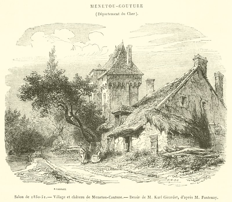 1850-51 का सैलून, मेनेतो-कॉउचर का गांव और महल (उत्कीर्णन) द्वारा फ्रेंच स्कूल