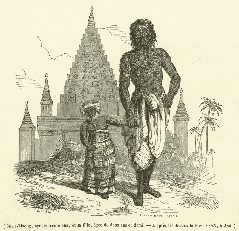 श्वे-माओंग, तीस साल का, और उसकी बेटी, ढाई साल की (उत्कीर्णन) द्वारा फ्रेंच स्कूल
