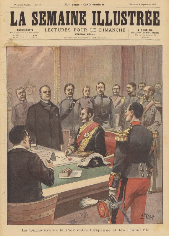 स्पेनिश-अमेरिकी युद्ध, वाशिंगटन डीसी में 12 अगस्त 1898 को शांति की समाप्ति के एक प्रोटोकॉल पर हस्ताक्षर द्वारा फ्रेंच स्कूल