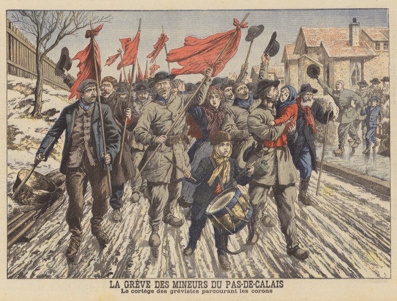 Pas-de-Calais, फ्रांस (कलर लिथो) के खनिकों द्वारा हड़ताल द्वारा फ्रेंच स्कूल