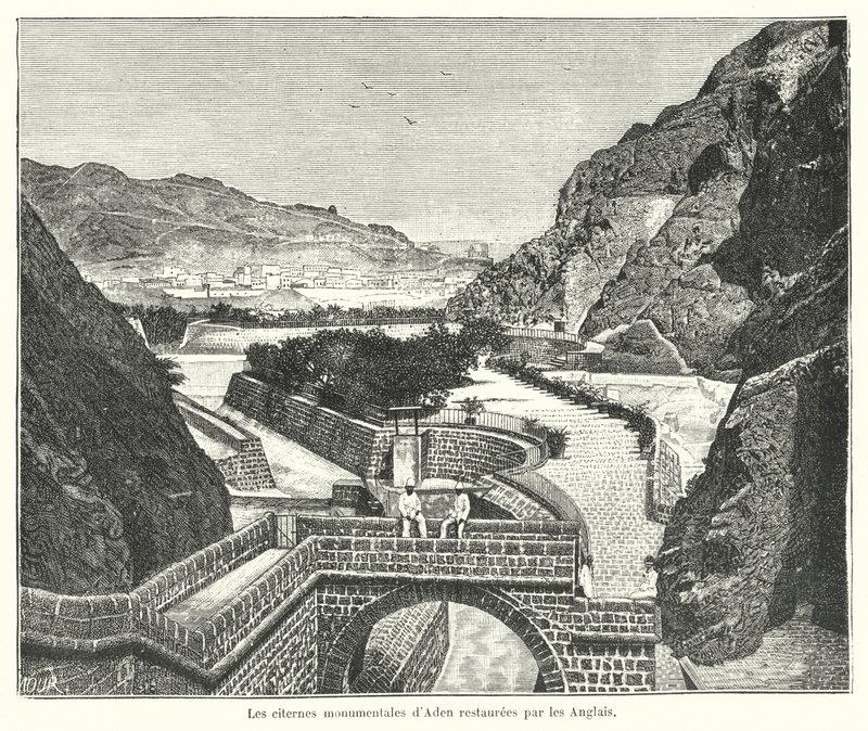 तवीला, अदन के कुंड, अंग्रेजों द्वारा बहाल (उत्कीर्णन) द्वारा फ्रेंच स्कूल