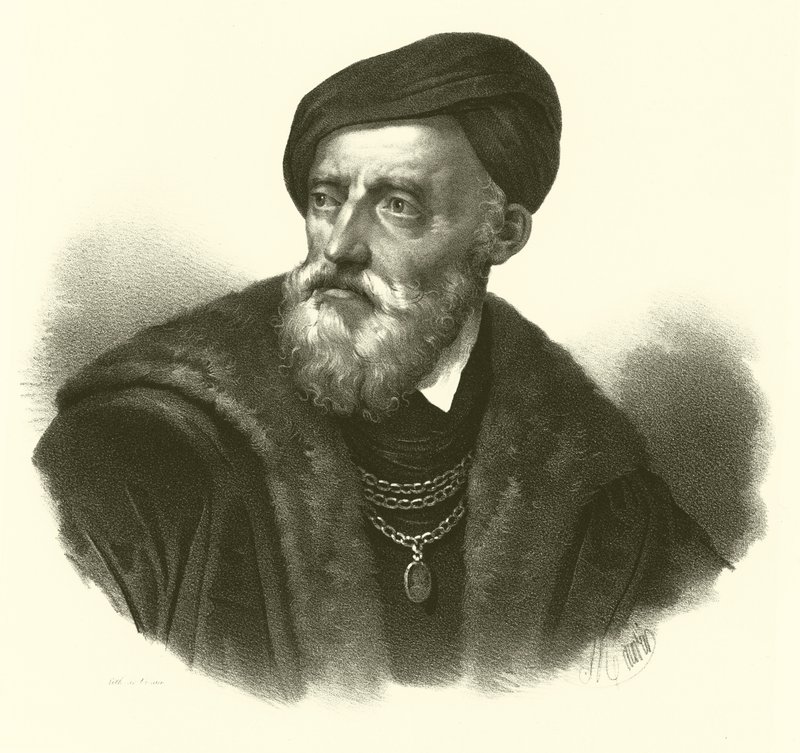 Tiziano Vecelli या Tiziano Vecellio, अंग्रेजी में Titian के रूप में जाना जाता है, चित्र (उत्कीर्णन) द्वारा फ्रेंच स्कूल