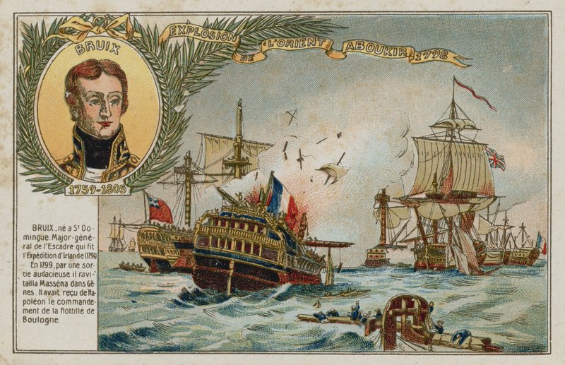 LOrient के विनाश को दर्शाने वाली छवि वाला ट्रेड कार्ड द्वारा फ्रेंच स्कूल