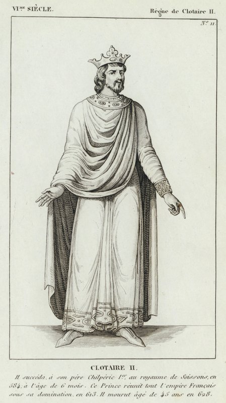 VI सिएकल, रेग्ने डे क्लोटायर II, क्लॉटेयर II (उत्कीर्णन) द्वारा फ्रेंच स्कूल