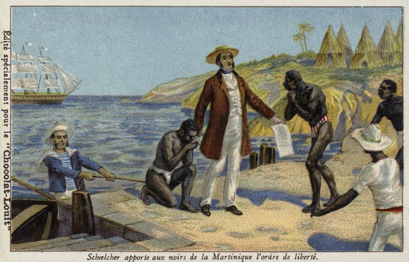 मार्टीनिक के गुलामों के लिए अपनी आजादी की खबर लाने वाले विक्टर शॉलेचर, c1848 द्वारा फ्रेंच स्कूल