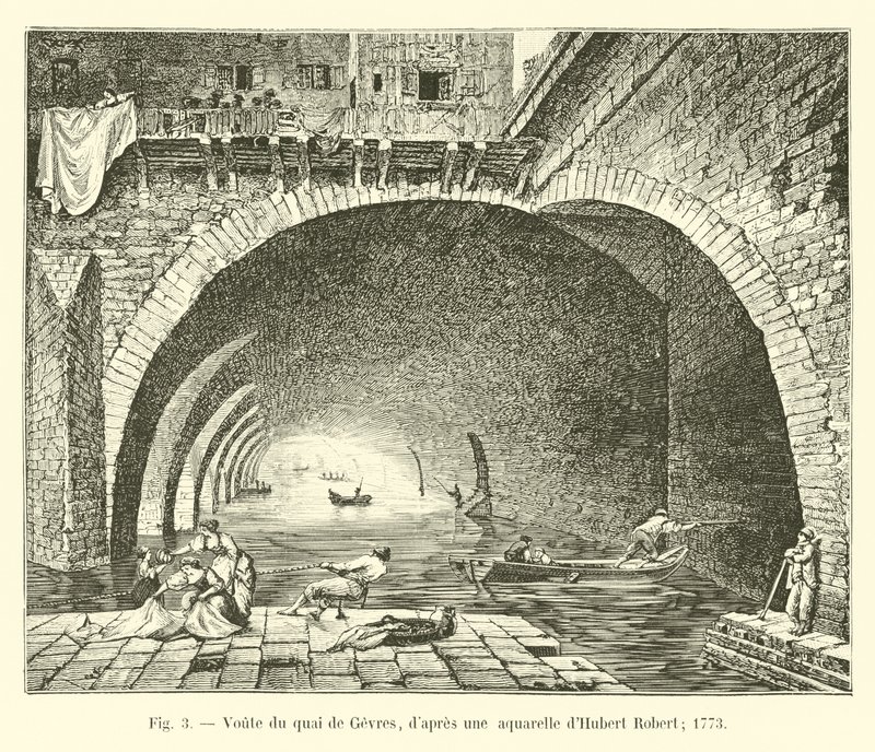 ह्यूबर्ट रॉबर्ट द्वारा एक जल रंग के बाद, क्वई डे गेव्रेस से वाउट 1773 द्वारा फ्रेंच स्कूल