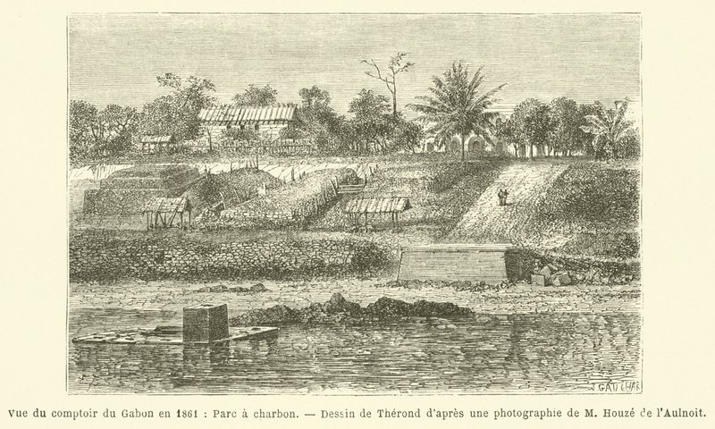 1861 में गैबॉन काउंटर का दृश्य, चारकोल पार्क (उत्कीर्णन) द्वारा फ्रेंच स्कूल