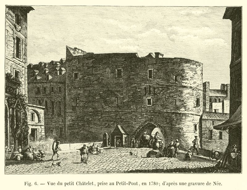 1780 में पेटिट-पोंट में लिए गए छोटे शैलेट का दृश्य नी द्वारा एक उत्कीर्णन के बाद द्वारा फ्रेंच स्कूल