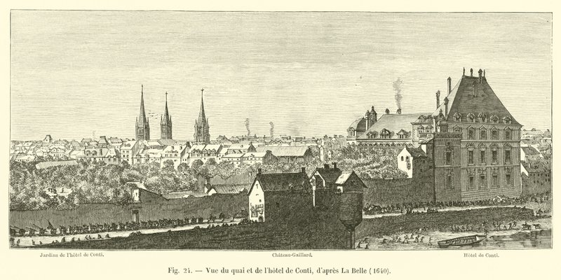 Conti के घाट और होटल का दृश्य, डेप्रेस ला बेले, 1640 द्वारा फ्रेंच स्कूल