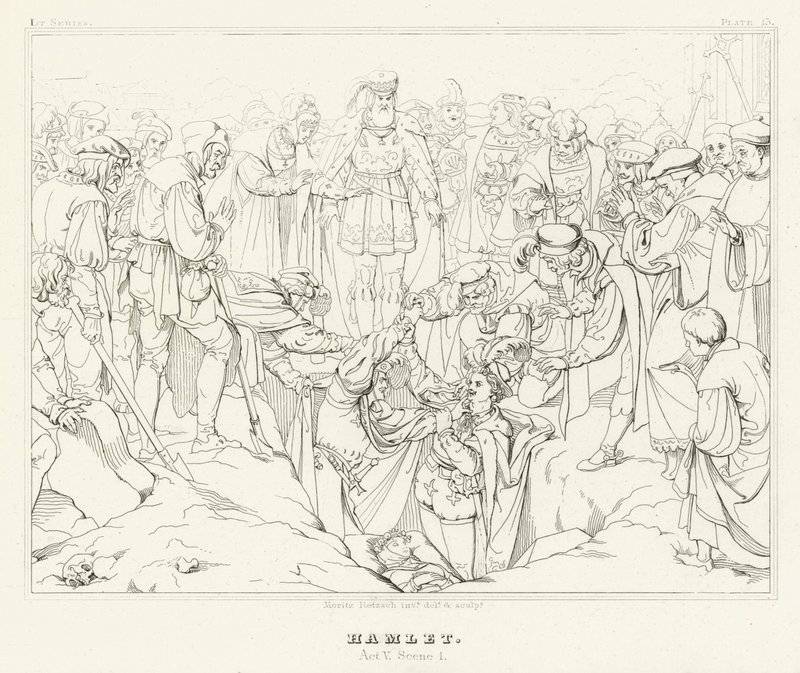 हेमलेट, अधिनियम V, दृश्य 1 (उत्कीर्णन) द्वारा फ्रेडरिक अगस्त मोरित्ज़ रिट्ज़स्च