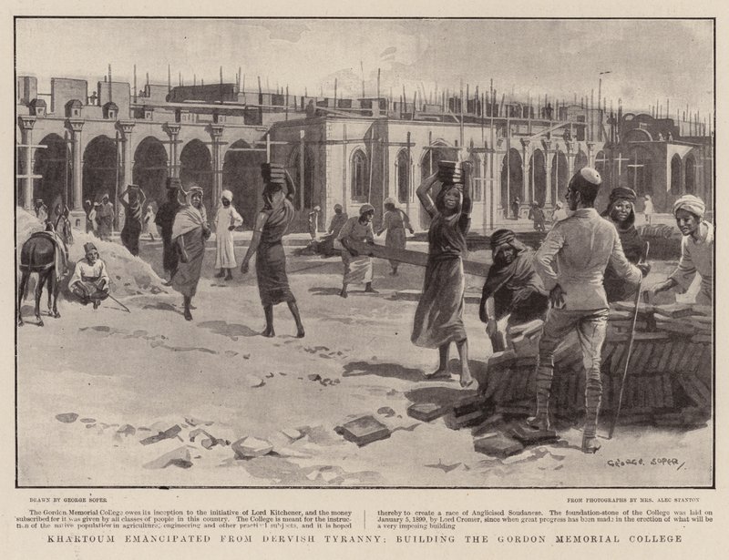 गर्टन मेमोरियल कॉलेज का निर्माण करते हुए, दारिश टायरानी से मुक्त होकर खार्तूम आया द्वारा जॉर्ज सॉपर
