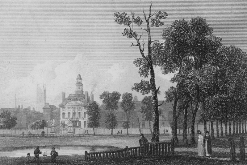 बेथलहम अस्पताल, जैसा कि जून 1811 में दिखाई दिया, लंदन (उत्कीर्णन) द्वारा जॉर्ज (बाद) अर्नाल्डो