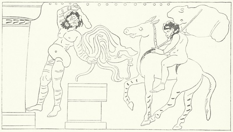 ग्रीक नाटककार अरिस्टोफेन्स का एक नाटक द फ्रॉग्स का एक दृश्य (उत्कीर्णन) द्वारा जर्मन स्कूल