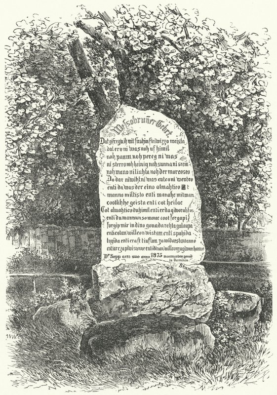 वेसोब्रन प्रार्थना (उत्कीर्णन) दिखाते हुए एक पत्थर की गोली द्वारा जर्मन स्कूल