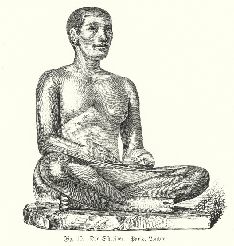 एक बैठे मुंशी की प्राचीन मिस्र की आकृति (उत्कीर्णन) द्वारा जर्मन स्कूल