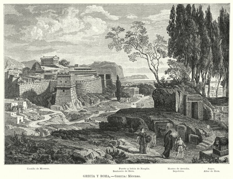 Mycenae का प्राचीन यूनानी शहर (लिथो) द्वारा जर्मन स्कूल