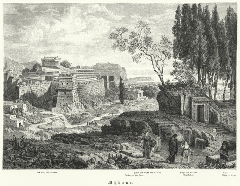 Mycenae, ग्रीस का प्राचीन शहर (उत्कीर्णन) द्वारा जर्मन स्कूल