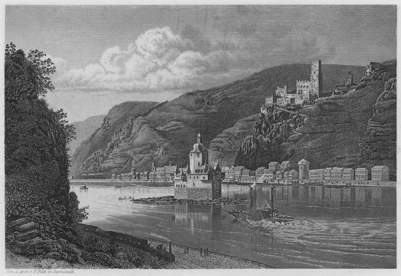 Caub und die Pfalz (उत्कीर्णन) द्वारा जर्मन स्कूल