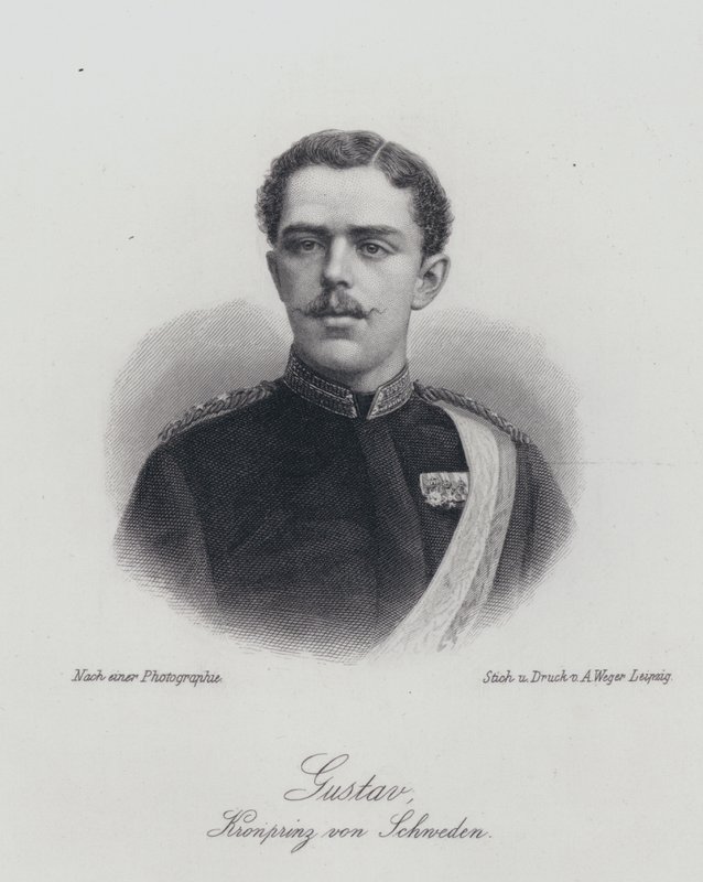 स्वीडन के क्राउन प्रिंस गुस्ताफ, भविष्य के राजा गुस्ताफ वी (उत्कीर्णन) द्वारा जर्मन स्कूल