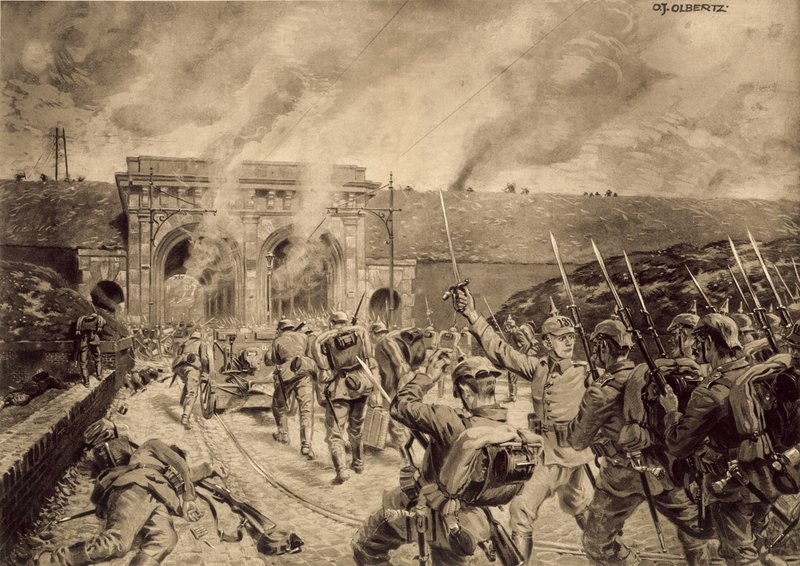 12 अक्टूबर 1914 को लिले में पोर्टे डू दुई पर हमला करने वाली जर्मन सेना द्वारा जर्मन स्कूल
