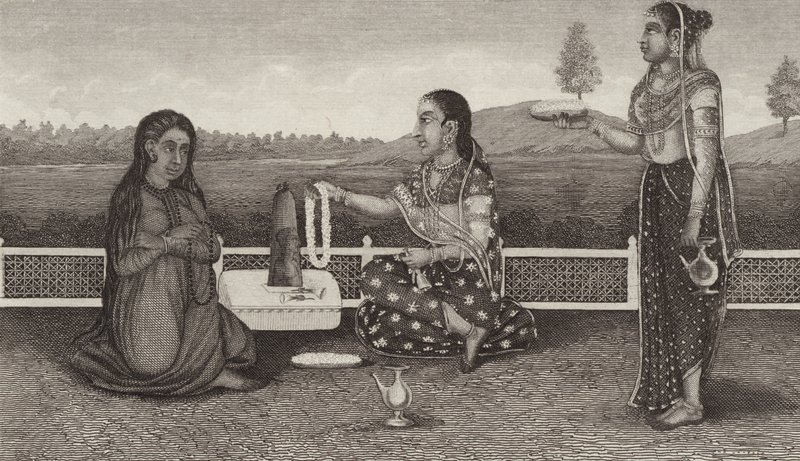 मृतकों की हिंदू वंदना, भारत। बिल्डर-एटलस के लिए चित्रण (उत्कीर्णन) द्वारा जर्मन स्कूल