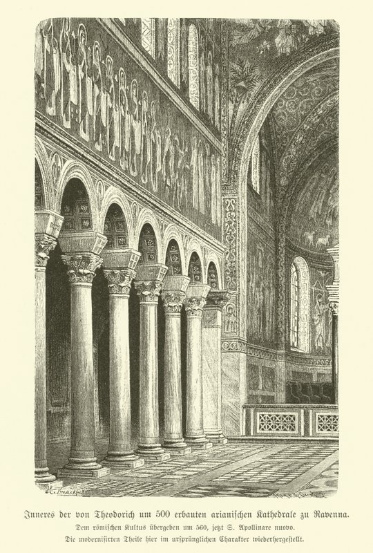 Sant'Appolinare Nuovo, Ravenna, इटली के बेसिलिका का आंतरिक भाग (उत्कीर्णन) द्वारा जर्मन स्कूल