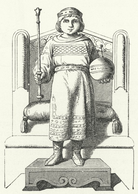 लुई द चाइल्ड, पूर्वी फ्रांसिया के अंतिम कैरोलिंगियन राजा (उत्कीर्णन) द्वारा जर्मन स्कूल