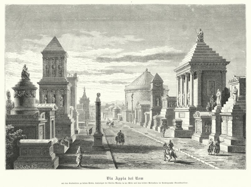 थ्री माइल मार्कर (उत्कीर्णन) पर एपियन वे को अस्तर करते हुए रोमन मकबरे द्वारा जर्मन स्कूल