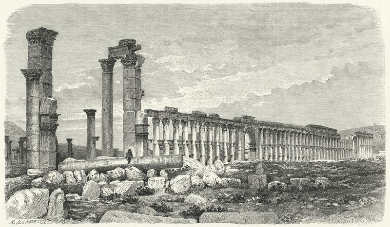 पलमायरा शहर के खंडहर, सीरिया (उत्कीर्णन) द्वारा जर्मन स्कूल