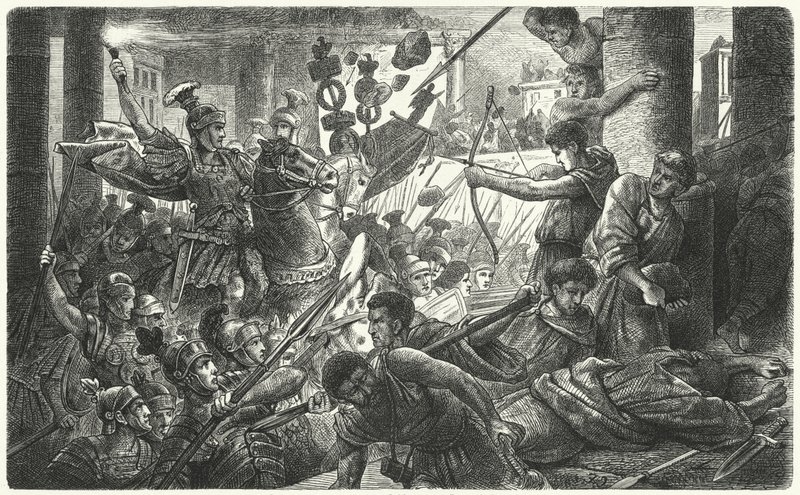सुल्ला अपनी सेना के साथ रोम में प्रवेश करता है, 88 ई.पू. (उत्कीर्णन) द्वारा जर्मन स्कूल
