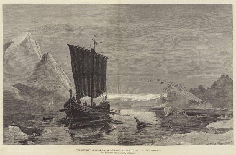 किंग एरिक द रेड द्वारा ग्रीनलैंड की खोज, ईस्वी सन् 983 (उत्कीर्णन) द्वारा जर्मन स्कूल