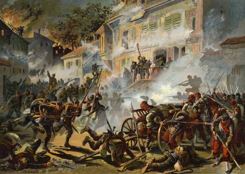जर्मन 22 वें इन्फैंट्री डिवीज़न में चेटीउदुन, फ्रेंको-प्रशिया युद्ध, 18 अक्टूबर, 1870 में फ्रांसीसी पदों पर तूफान आया द्वारा जर्मन स्कूल