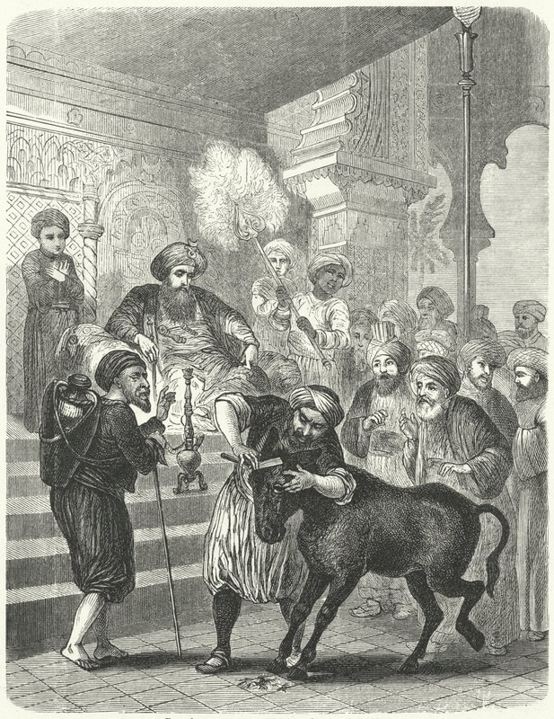खलीफा हारून अल-रशीद (उत्कीर्णन) से पहले किसान और उसका गधा द्वारा जर्मन स्कूल